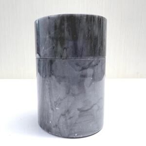 Vintage Stone Black Gray Marble Vanity Lidded Jar Canister